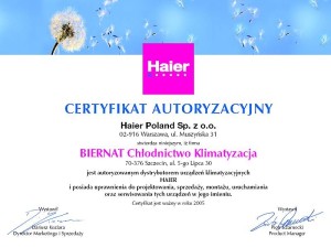 Certyfikat Haier